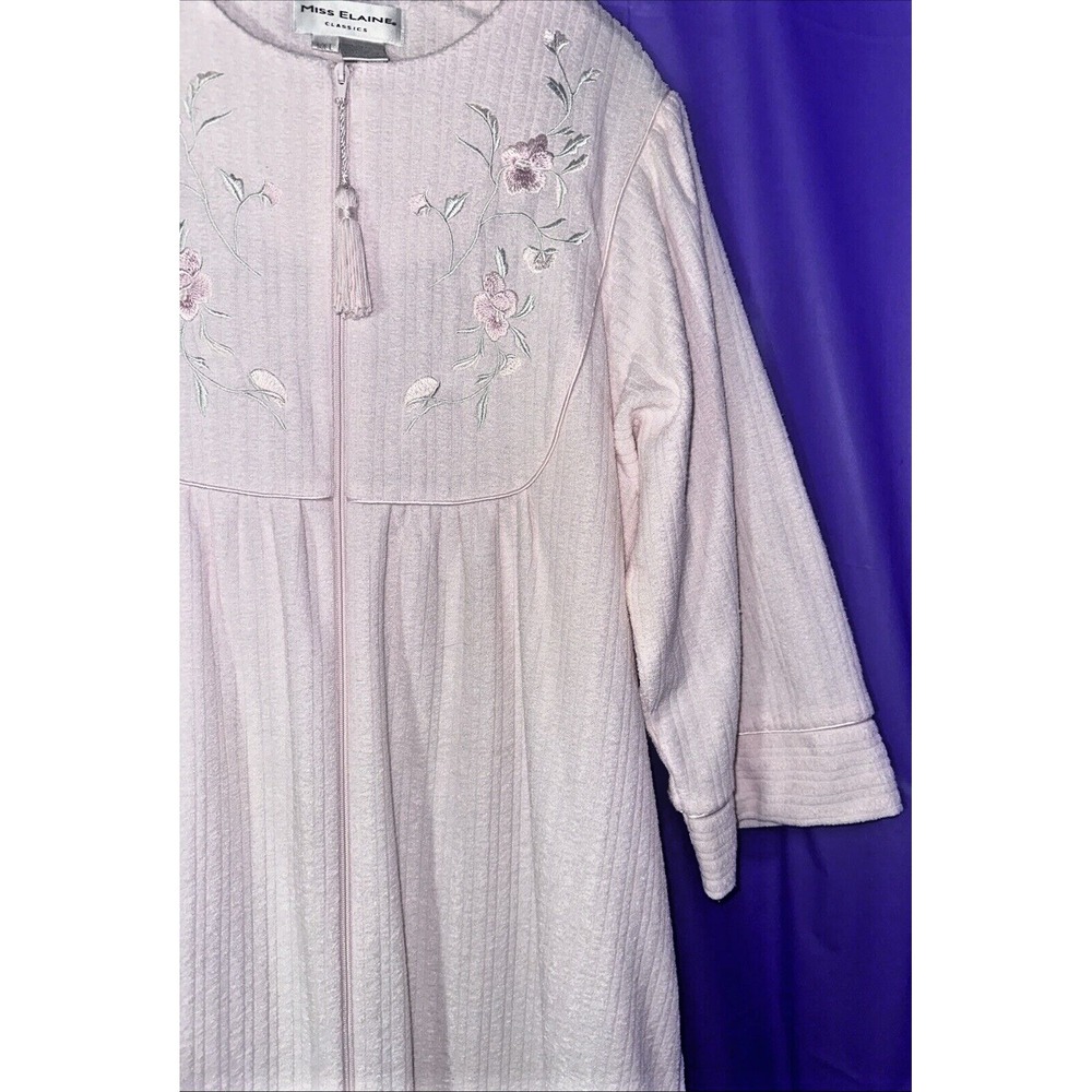 Vintage MISS ELAINE Classics Nightgown  Long Pink Long Sleeve Embroidered Large - Picture 6 of 13